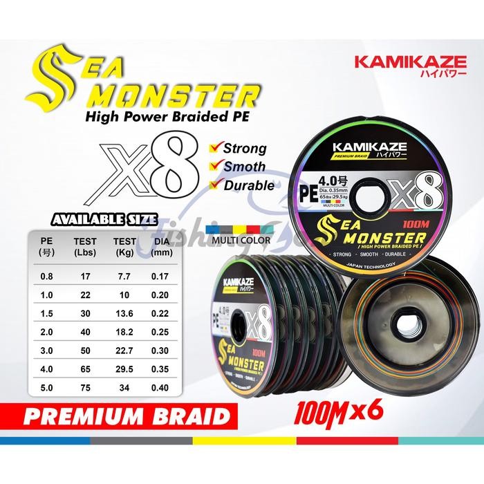 Kamikaze SEA MONSTER X8 PE Line Multi 100M Senar Pancing Connecting 6