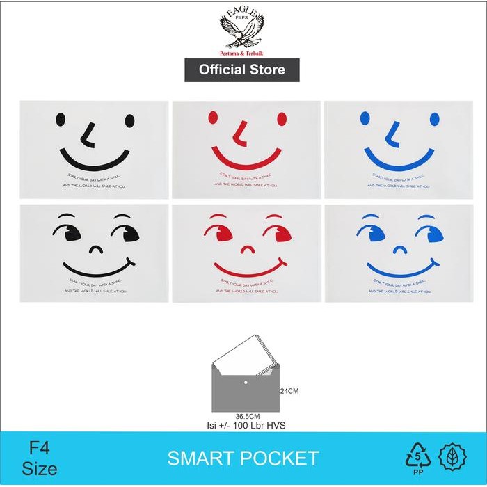 

TOMEX Map Plastik Kancing Smart Pocket Motif SMILE Folio Isi 6 Pcs