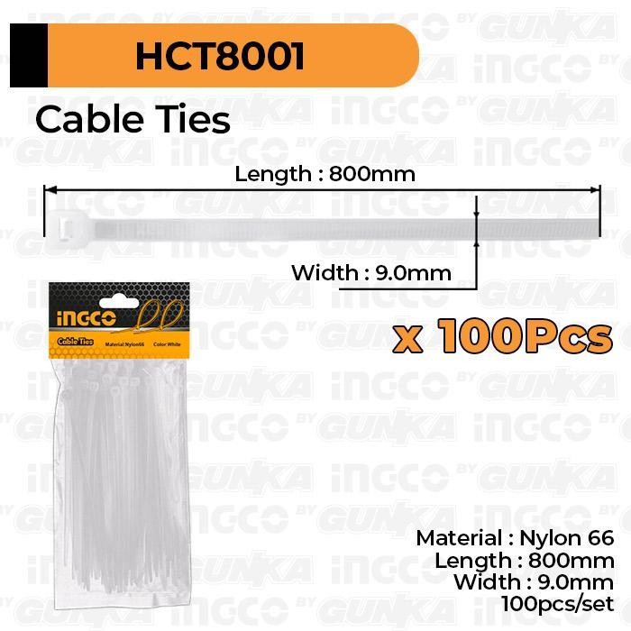 

100-Pcs Cable Ties (80cm Putih) INGCO HCT8001 Tali Kabel Tis Tie Nylon