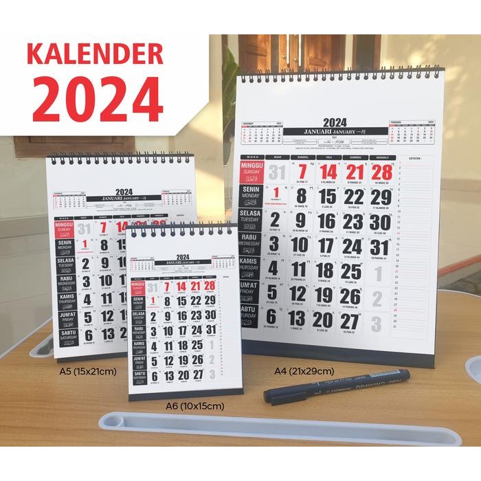 Kalender Meja 2024, A6 A5 A4, kalender kerja 2024, kalender jawa 2024 *