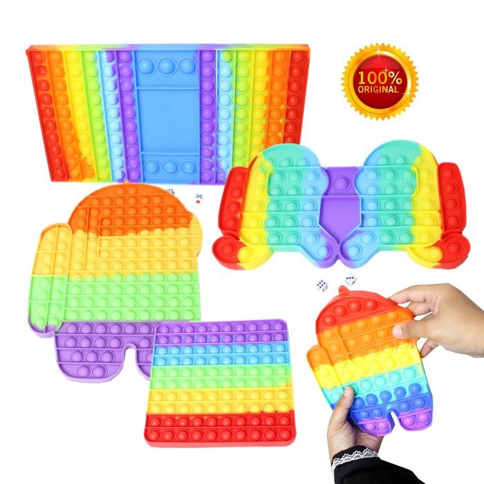 Pop it Murah : Rainbow Ukuran Jumbo Bahan Silicon Kotak Among Us Kotak Dan Persegi Panjang / PB