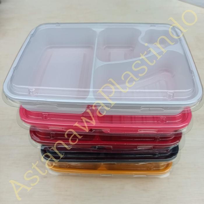 Isi 50 set: Mika tray kotak nasi partisi bento sekat 4 bintang warna