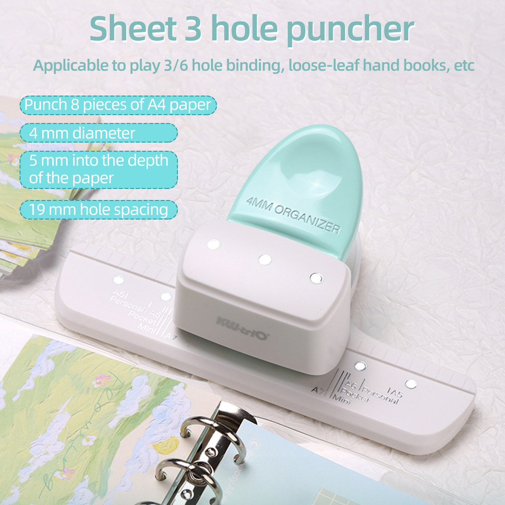 

KW-trio 9027 Loose Leaf Hole Punch Daily Planner Adjustable 3 Hole Paper Puncher for A8 Mini / A7 /
