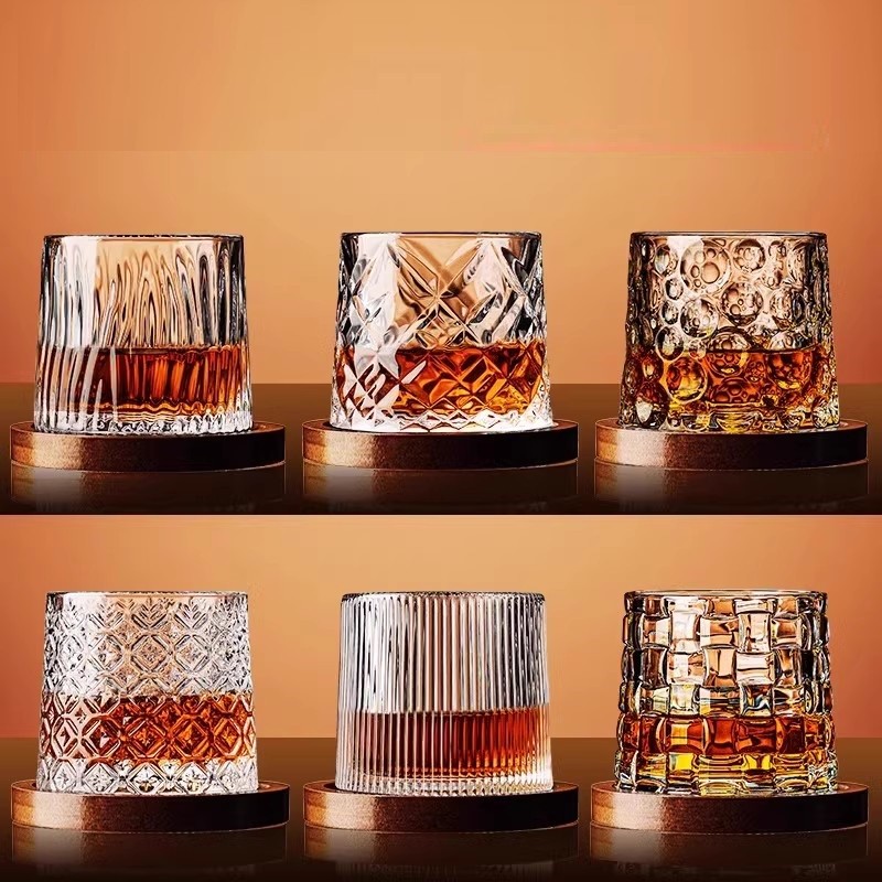 Tumbler Whiskey Glass with Base Crystal Whiskey Glasses Rotating Spinning Wine Brandy Glass Cup
