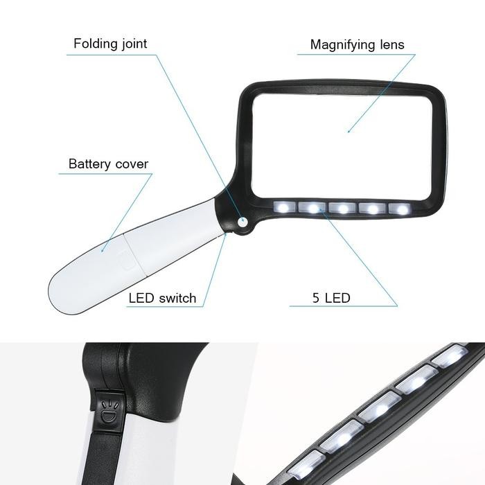 

Kaca Pembesar Led Ab79 / Lampu Lup Lensa Magnifier Handheld / Membaca
