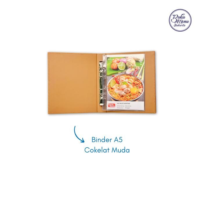 

Terlaris- Buku Menu Jakarta - Buku Menu Kulit Ring Binder 6 Lubang Isi Plastik Mika A5 Coklat Muda,