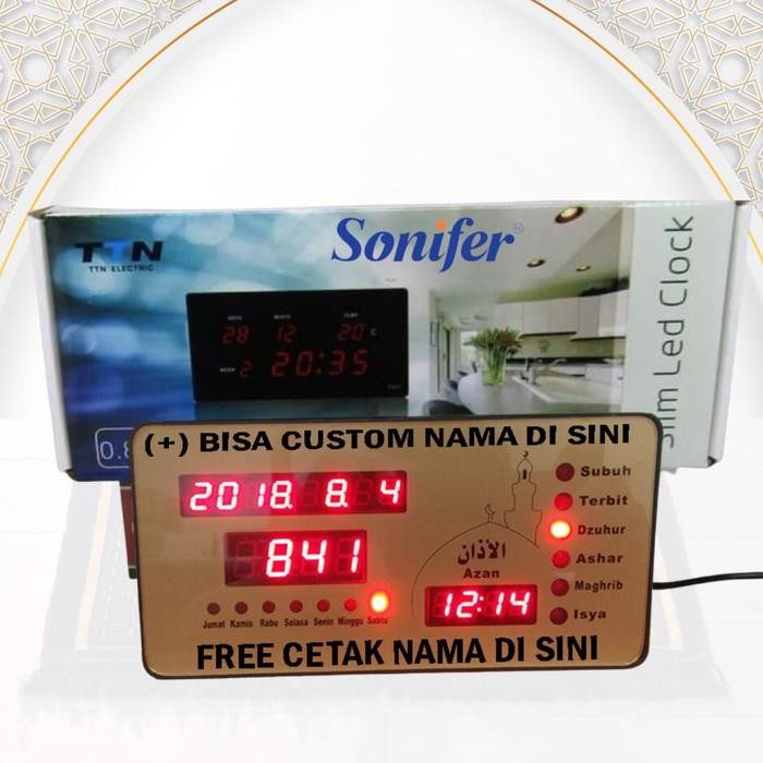 Sonifer Jam Adzan Digital Mini Jam Alarm Sholat Otomatis Adzan Iqomah 19 X 10 Cm