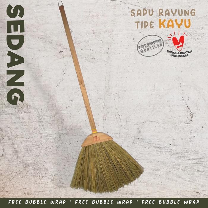 Sapu lantai ijuk rayung tebal, tipe sapu kayu