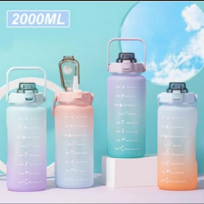 Botol minum Tritan 2L Quifit penanda waktu Handle botol minum 2L