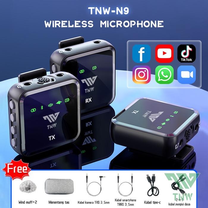 TNW-N9/N8 Wireless Microphone Mic Wireless Clip on Mikrofon Youtuber