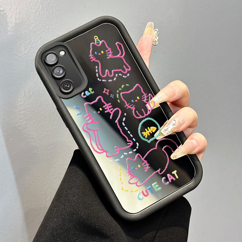 Casing Hp Untuk Samsung S24 FE S20 FE Samsung S21 FE Case kucing berwarna cermin Kasing tipis Perlin