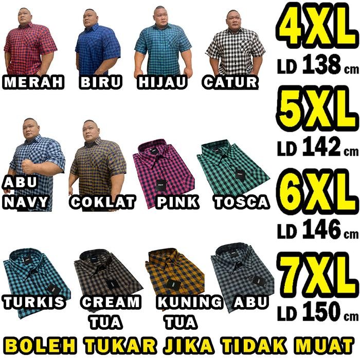 kemeja kotak hem baju atasan pria jumbo bsize oversize cowok laki laki besar hitam putih biru merah