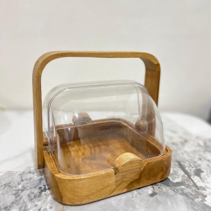 Tempat Roti Slide Bread Box Kayu Jati Solid / Wooden Bread Basket Food Grade Pasti Diskon