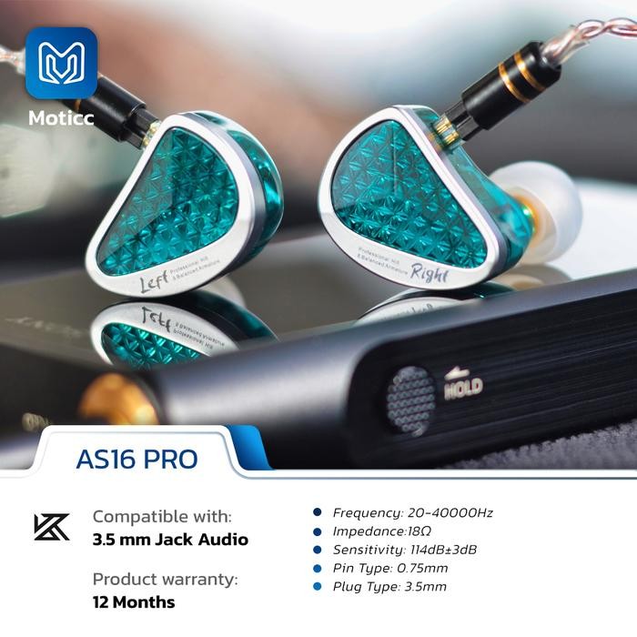 KZ AS16 Pro with Mic 16BA Balance Armature In Ear Monitor Earphone