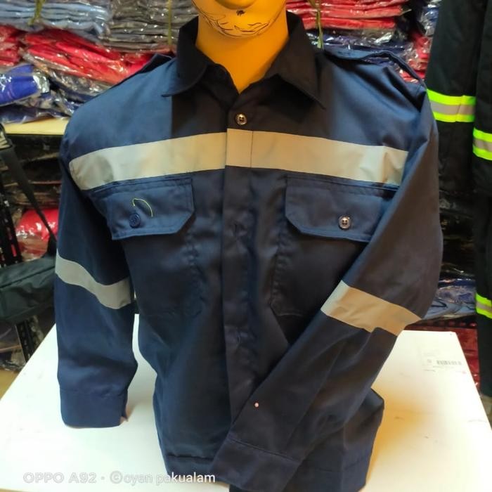 baju seragam kerja safety merah / baju atasan kerja safety+ logo k3