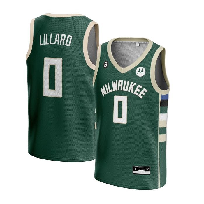Jersey Damian Lillard Milwaukee Bucks #0 HIJAU Basket NBA
