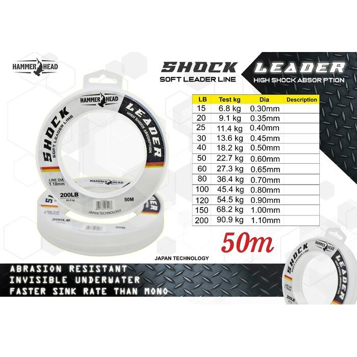 Senar Pancing HAMMERHEAD Shock Leader Senar Pancing Leader Kuat Murah