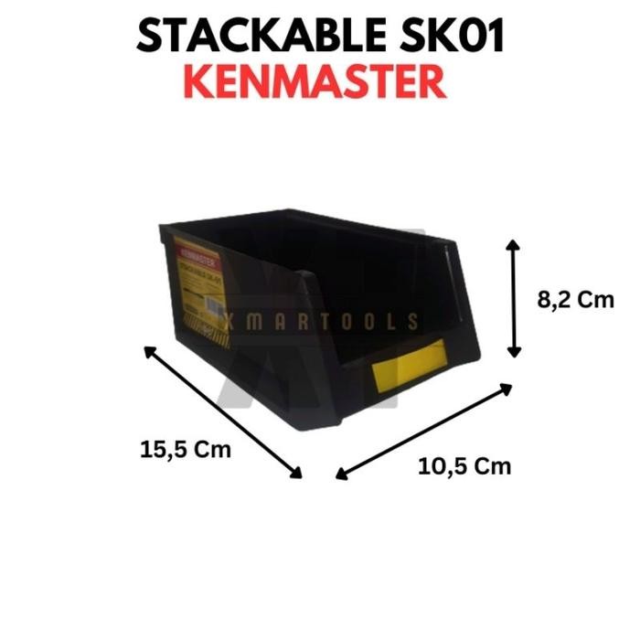 Kotak plastik stackable SK 01 / Kotak rak baut Kenmaster Hitam