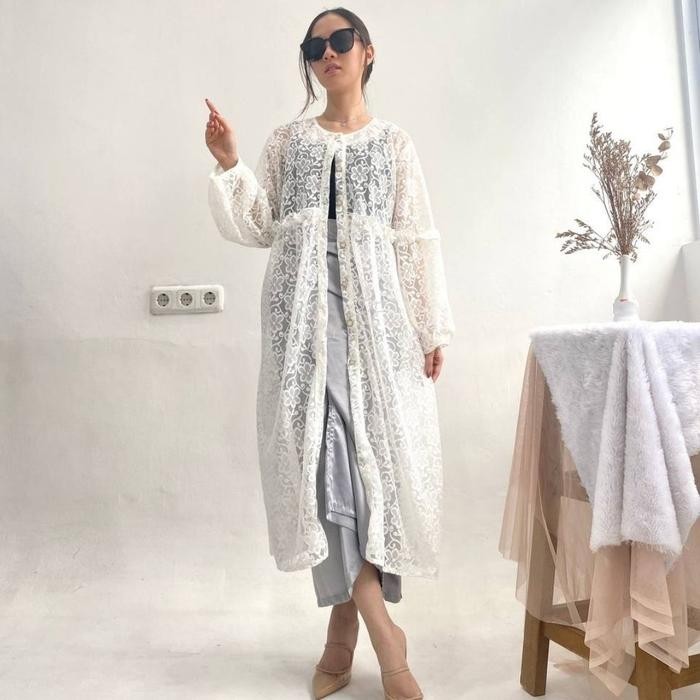 Ready- Viola Outer Brukat Atasan Brukat Kondangan Pesta Wisuda Tile Cardigan Long Sleeve #Flassale