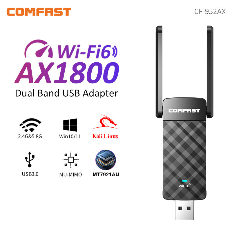 PROMO   COMFAST WiFi 6 adaptor USB 2.4G & 5.8G AX1800 USB3.0 kartu jaringan Dongle nirkabel MT7921AU