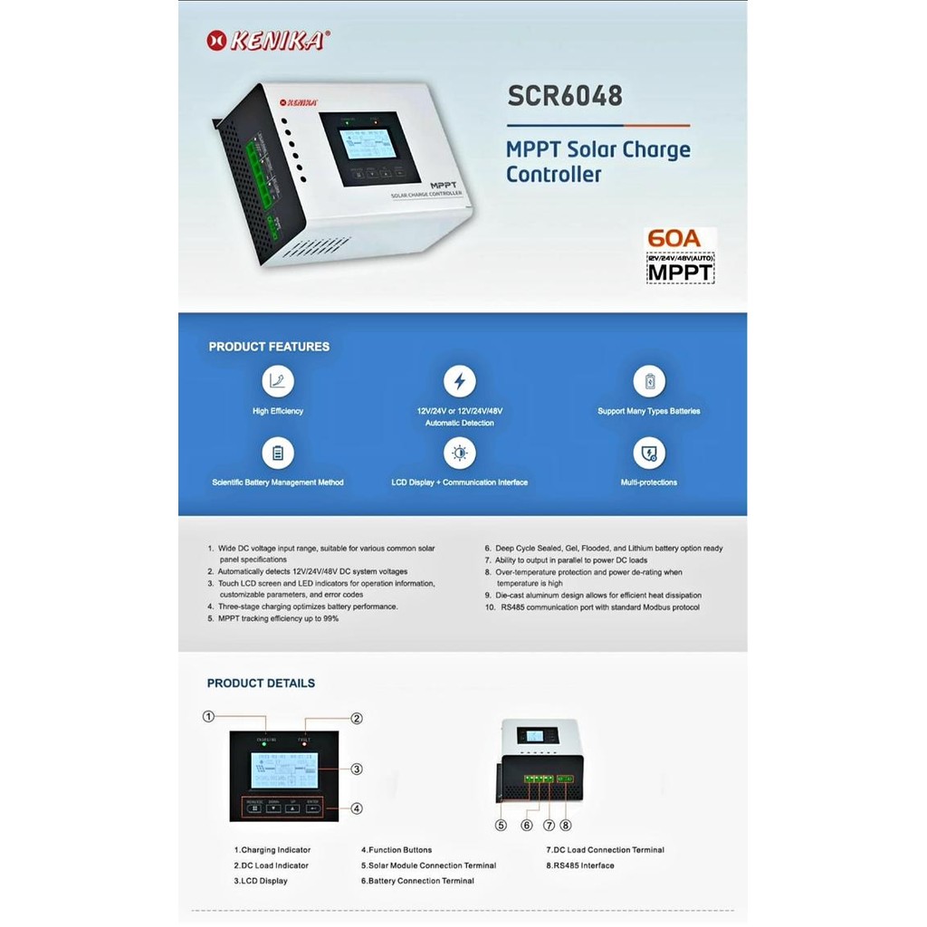 Kenika SCR 6048 Solar Charge Controler SCC MPPT 12 24 36 48 60 A