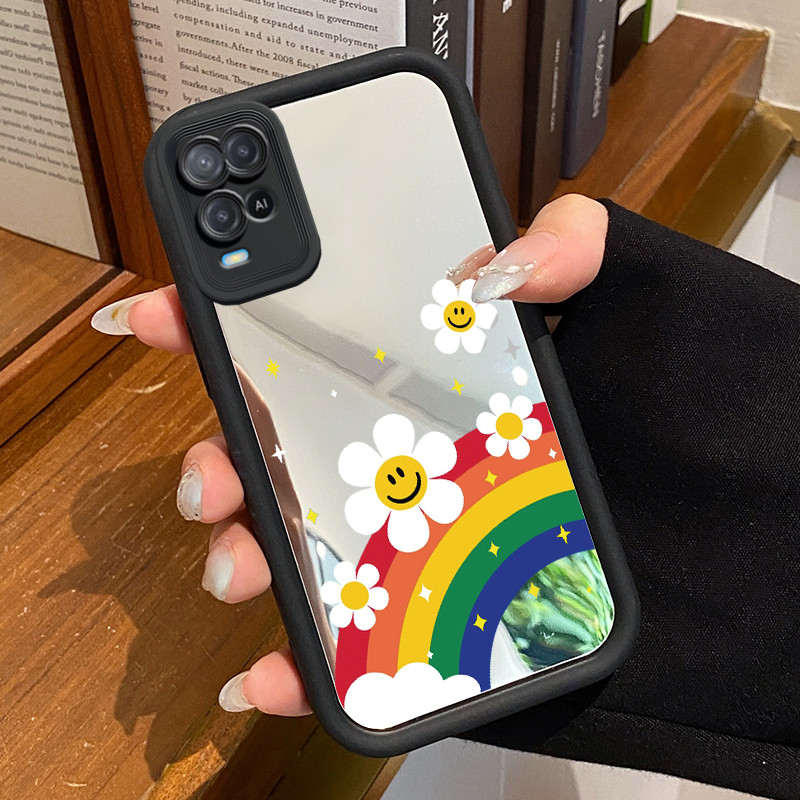 Casing Hp OPPO A54 Case Casing Pelangi Daisy Kasing HP Kesing Silikon Softcase cermin Cesing