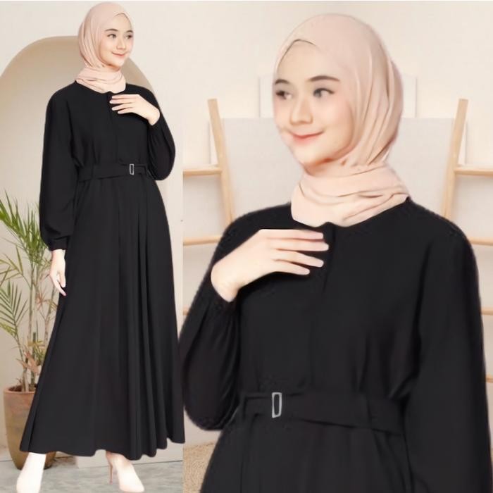 Long Dress Muslim Polos Wanita Lengan Panjang Gamis Bumil Hitam Polos