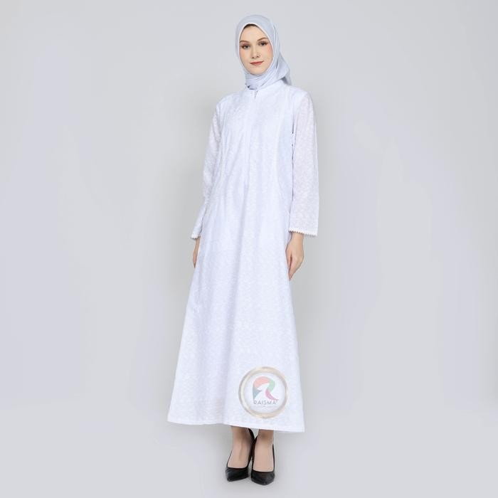 Gamis Putih Katun Jepang Motif Kotak / Baju Gamis Putih / Gamis Putih