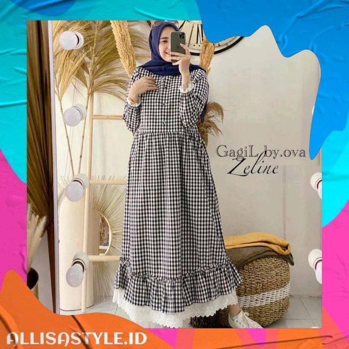 Zeline Maxi Gamis Kotak Kotak Katun