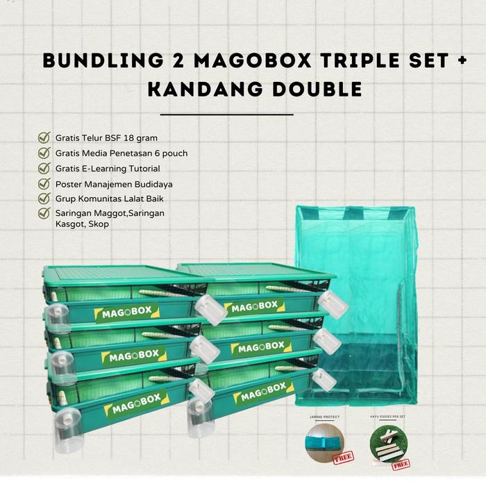 2 MAGOBOX TRIPLE SET BUNDLING DENGAN KANDANG BSF RANGKA DOUBLE