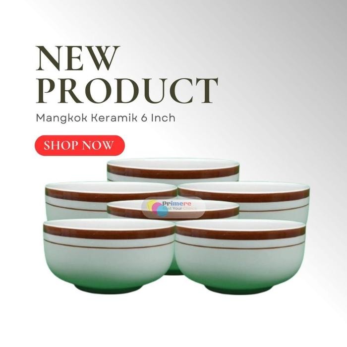 Mangkok Keramik 1/2 Lusin Aesthetic 6 Inch List Coklat