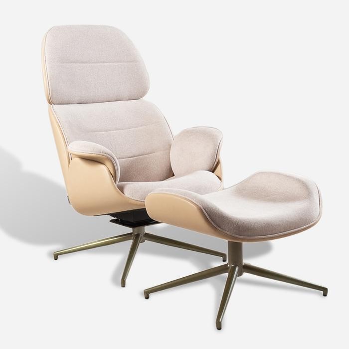 Monza Lounge Chair Ottoman Beige Kursi Armchair Leather Eames Knoll