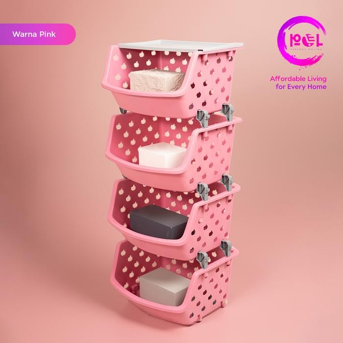 [Pol] Rak Keranjang Buah Rak Plastik Multifungsi 4 Tingkat Rak Keranjang Serbaa Mainan