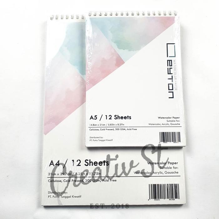 

LEYTON Watercolor Book Spiral Buku Lukis Cat Air A4 300 gsm Cold Pressed 12 Sheet