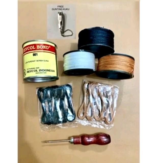 

Paket Murah Alat Jahit sol Sepatu FREE GUNTING KUKU Jarum + Tali Benang Coklat Hitam + Lem + Benang