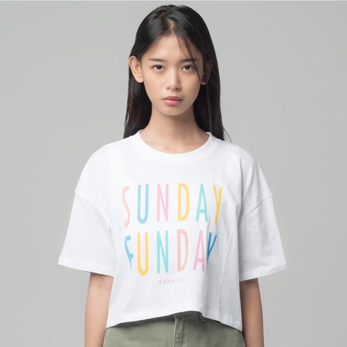 Benhill T-shirt Kaos Wanita Crop Top Oversized White 607-29186 Baju Basic