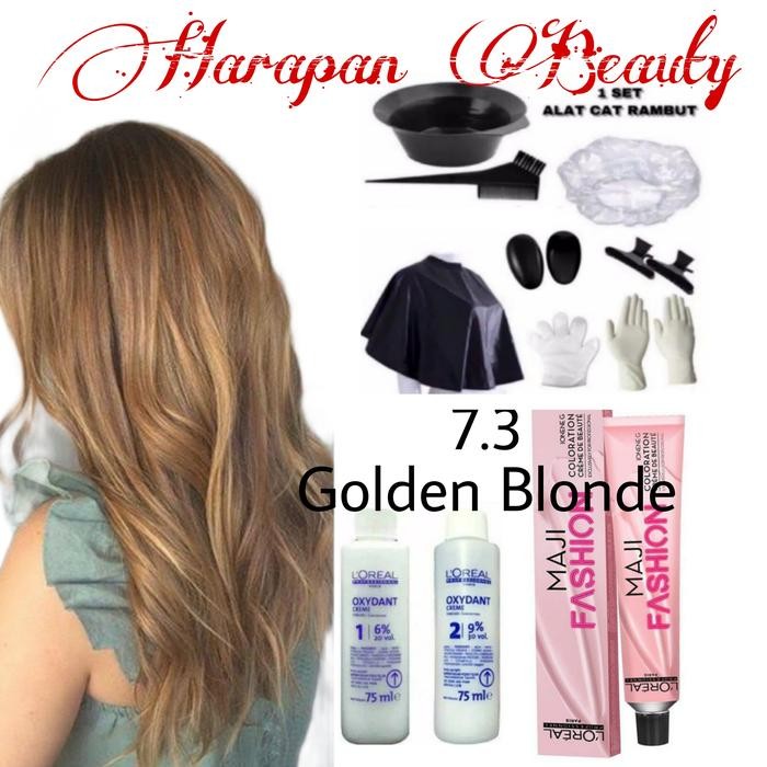 Terbaru Maji Fashion 7.3 Golden Blonde, Cat Rambut Pewarna Rambut & Alat Cat Ready