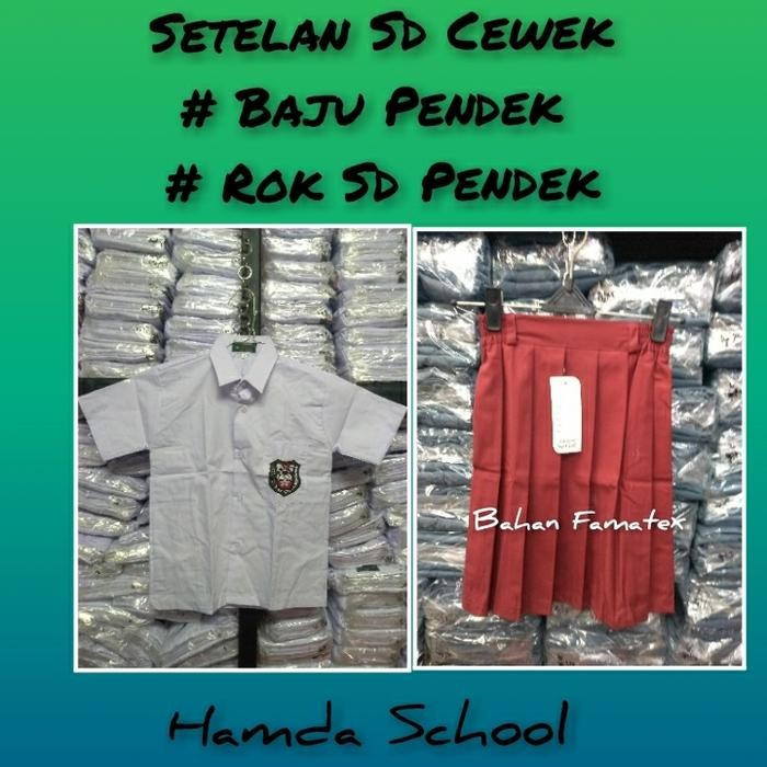 Setelan Sd Cewek Merah Putih Rok Pendek Baju pendek Seragam Sekolah