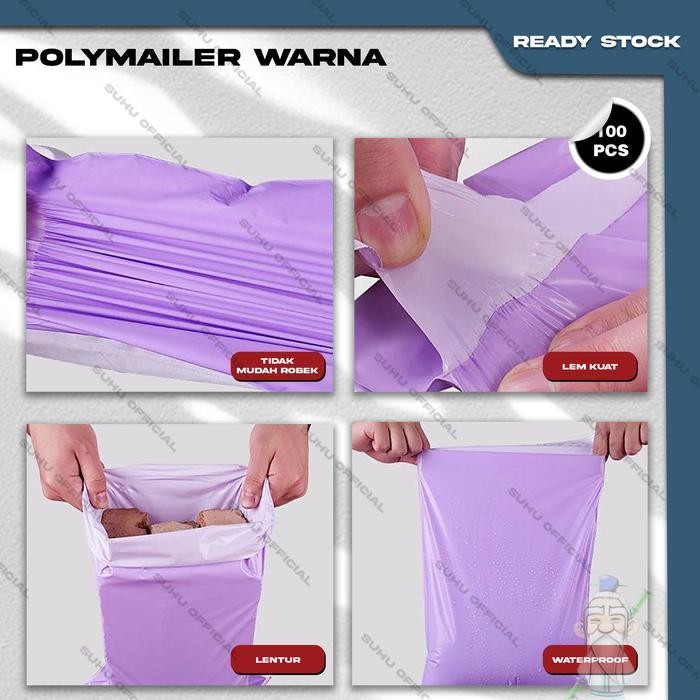 

PLASTIK PACKING BAJU KANTONG POLYMAILER OLSHOP ISI 100 LEMBAR GLOSSY GRADE A & B WARNA WARNI PEREKAT
