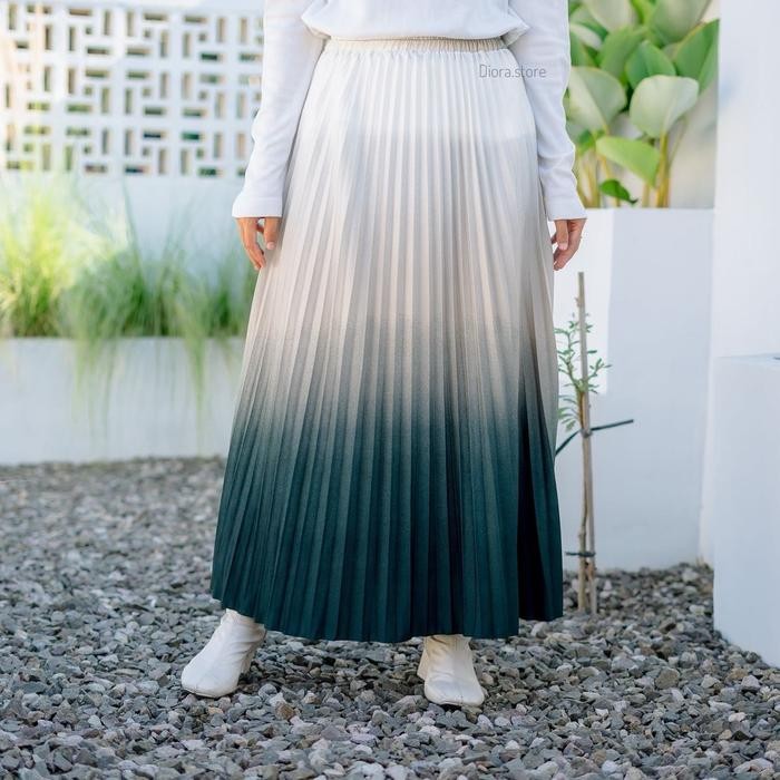 Diora Rok Plisket Premium Gradasi Dewasa Bawahan Wanita Panjang Karet Maxi Xl Muslim - Abu 2