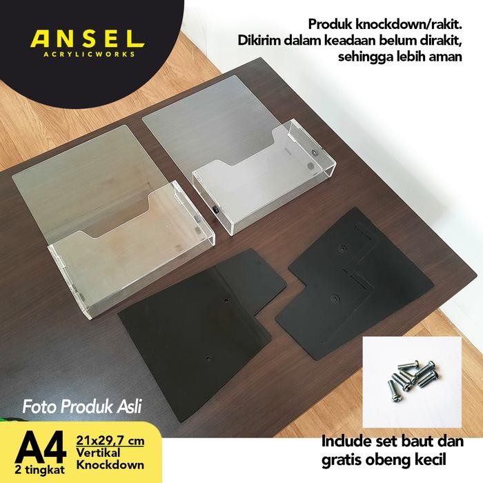 

Tempat Brosur Akrilik / Flyer Holder Tingkat - A4 Ver -Tipe C 2 Susun