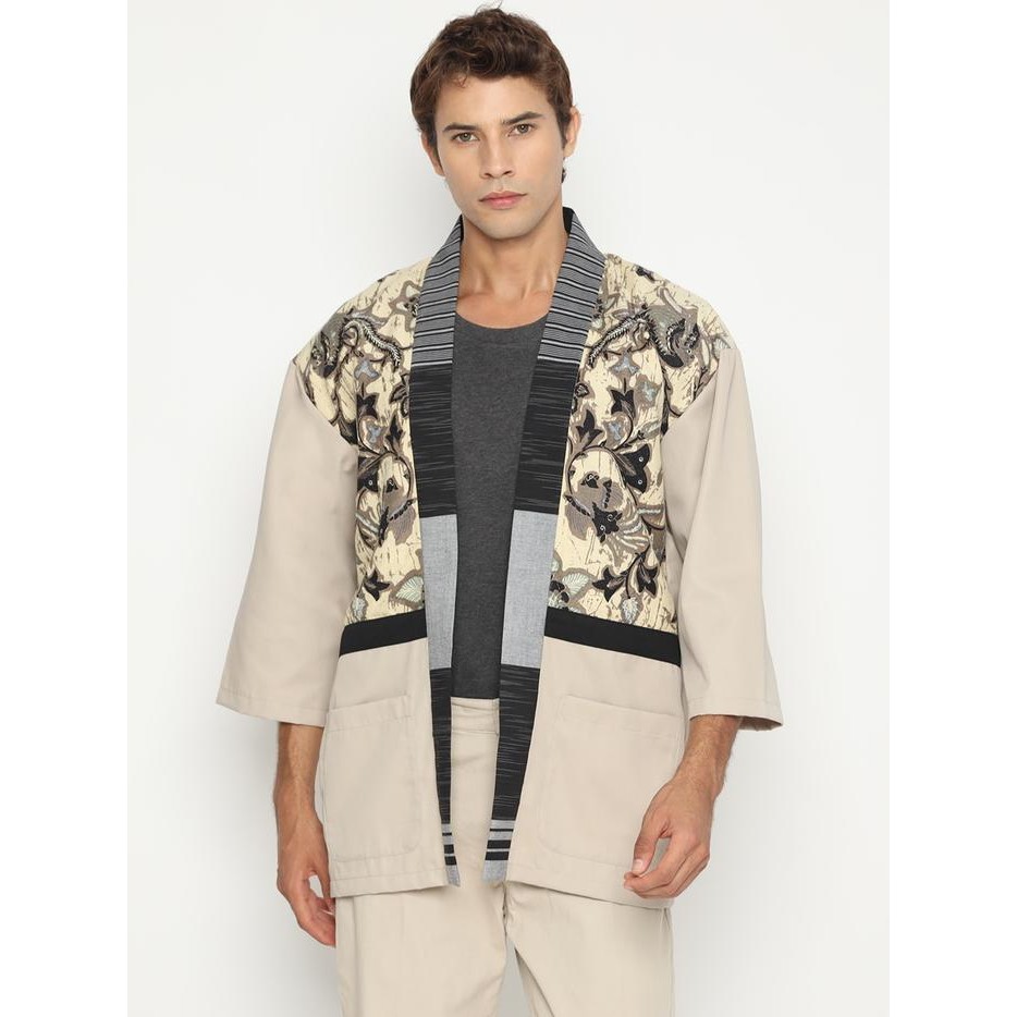 Koinobori Natori Batik Cream Haori Outer Pria / Unisex