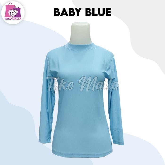 87Q5 Baju Manset Lengan Panjang Wanita Bahan Kaos Leher Polos Dalaman Perempuan Hitam Putih