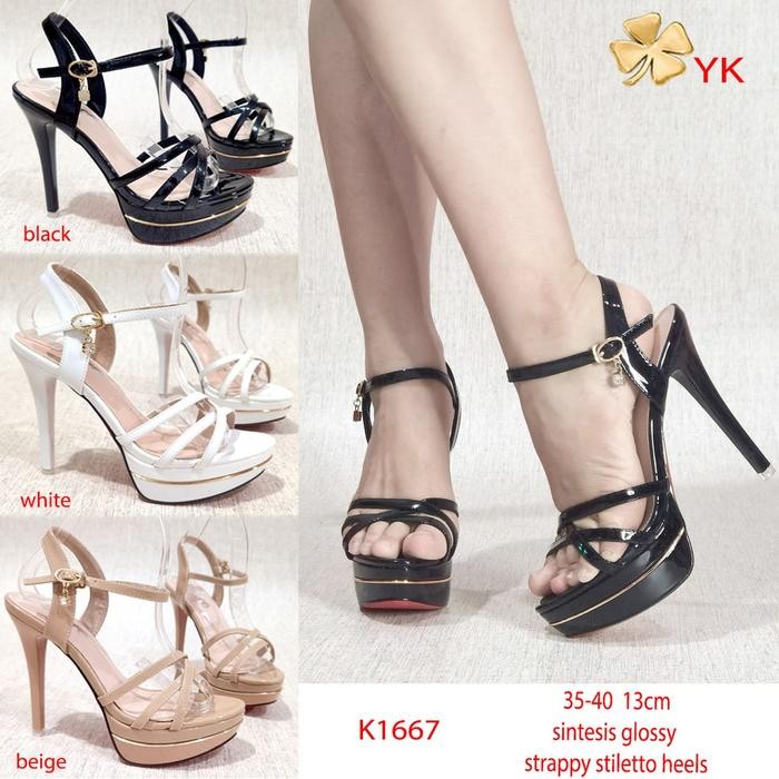 SZ99 Ykshoes 1667 Heels 13Cm Strappy Heels Black White Beige Shoes Import Sepatu Hak Tali