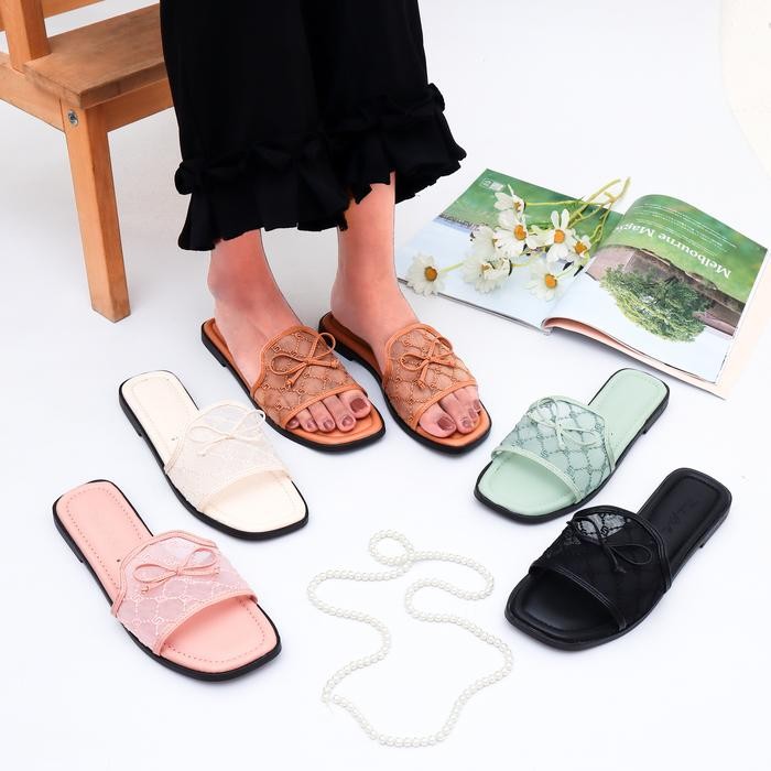 SZ99 Green Love Sendal Flat Wanita Adele