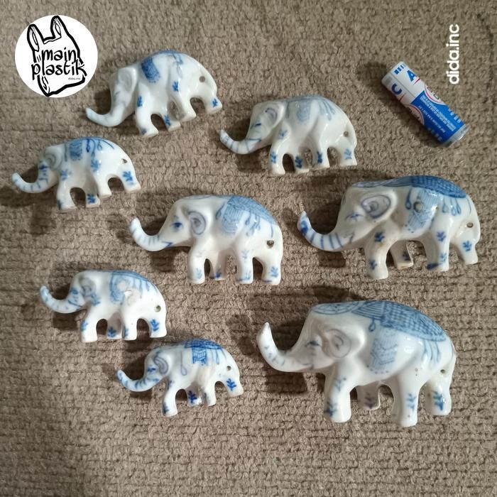 pajangan keramik gajah biru set all