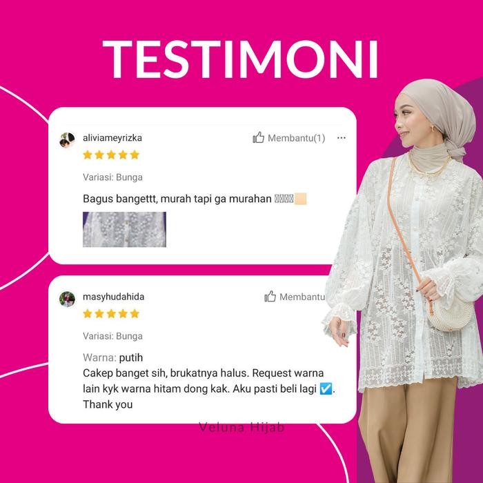 (Expert) Veluna - Renica Outer - VHO111 - Kardigan Brukat Putih Long Cardy