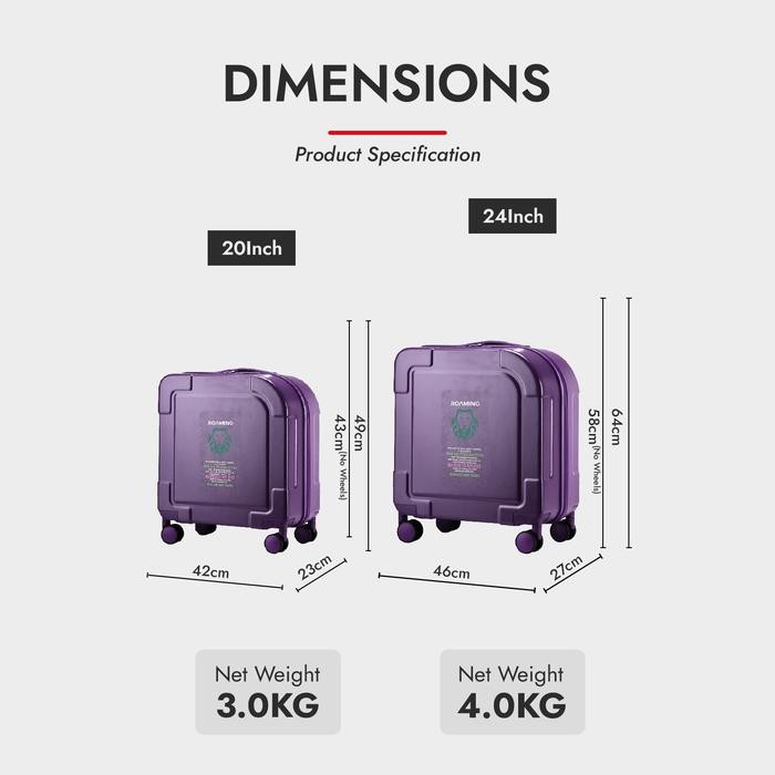 TERMURAH Roaming Koper L003 Cabin size 20 inch dan Bagasi size 24 inch TSA Lock 4 Roda 360 Rotasi