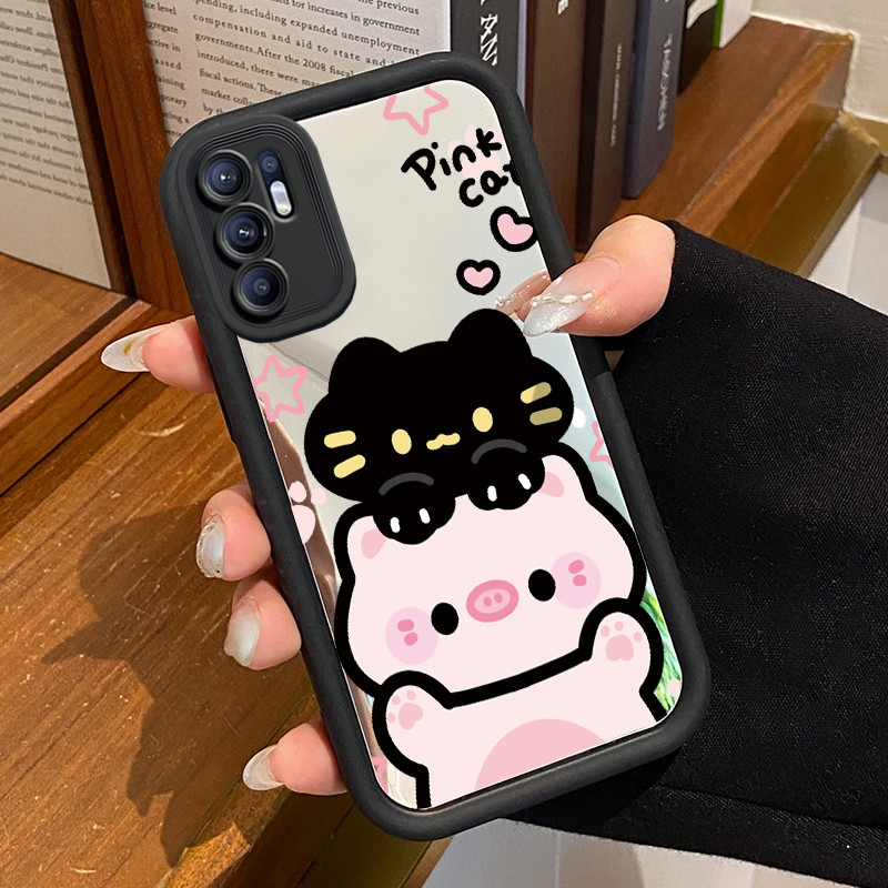 Casing Hp Untuk OPPO Reno 6 Case Casing HP pola Anjing dan babi Kesing Cesing cermin Kasing Silikon 