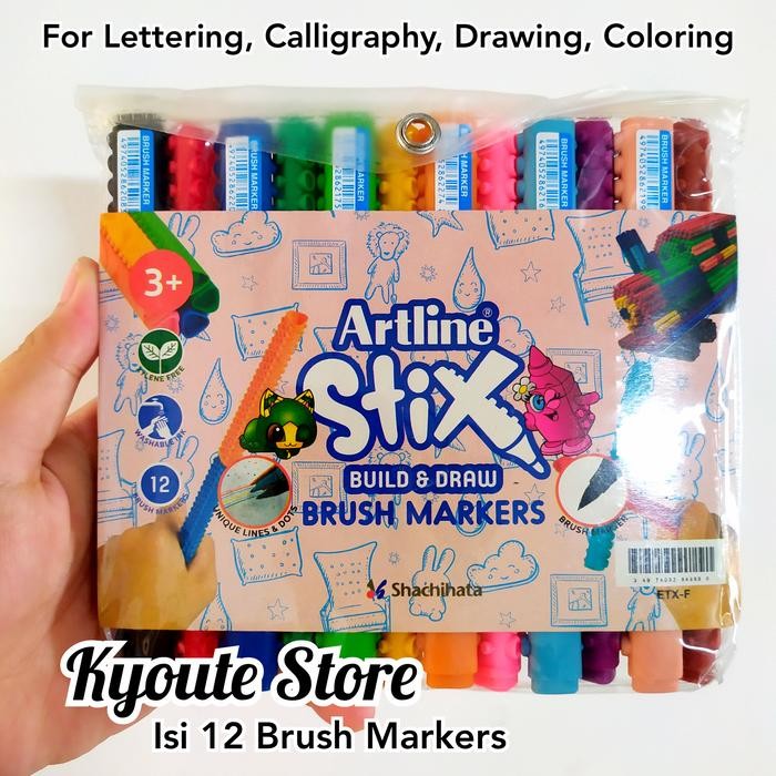 

Artline Stix Brush Marker Set 12 Color for Lettering Calligraphy